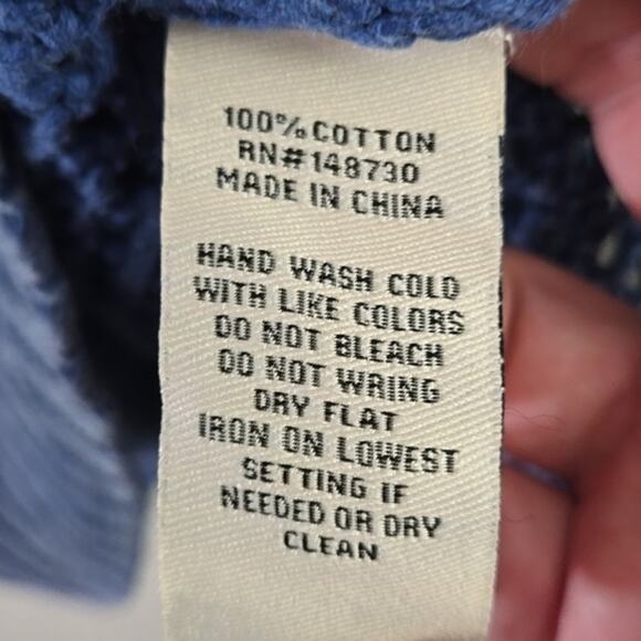 ECI New York Cotton Cable Knit Sweater Blue Textured Pullover XL Boho - Picture 8 of 9